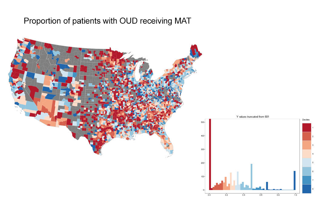 U.S map showing MAT among patients with OUD 